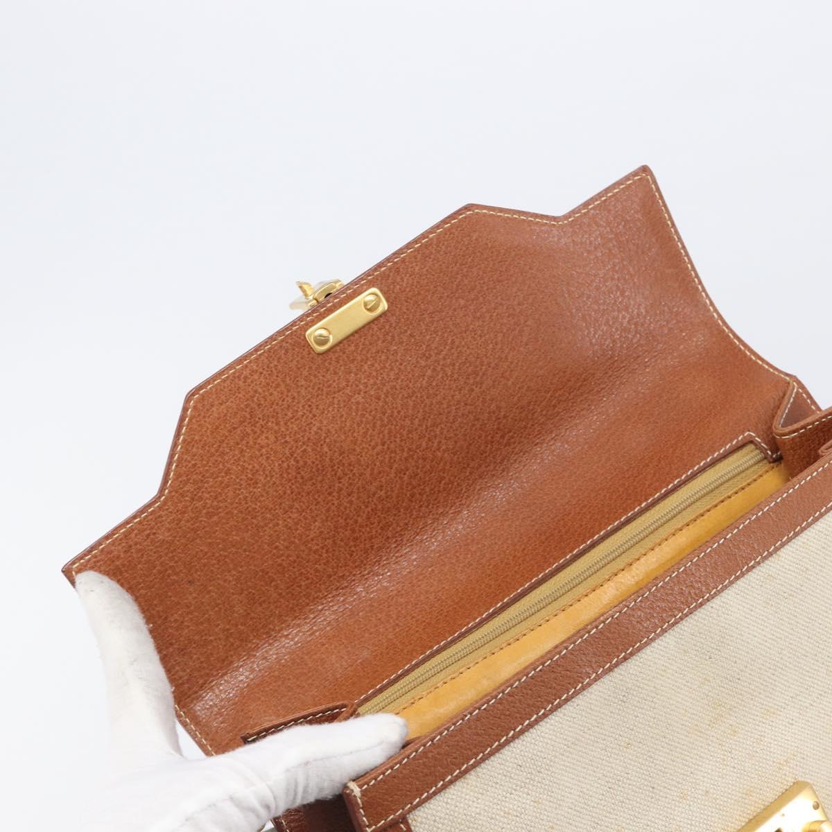 GUCCI Hand Bag Leather Canvas Beige Gold 000 256 0192 Auth gh2466