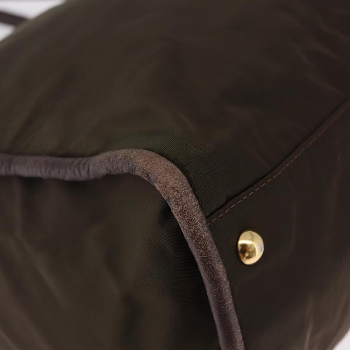 CELINE Hand Bag Nylon Brown Gold Auth gh2468