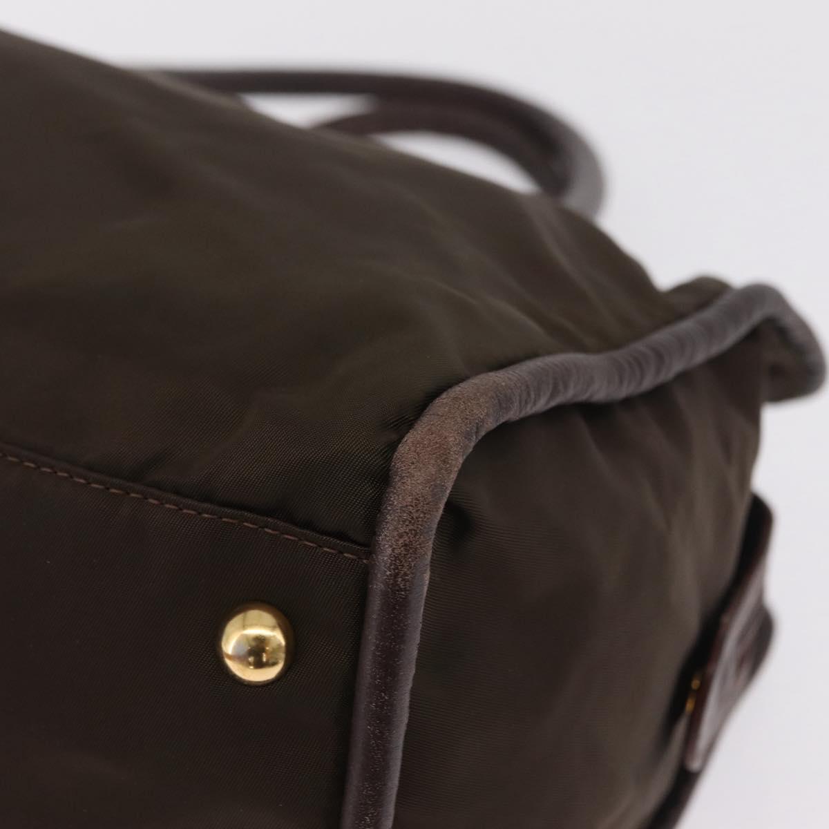 CELINE Hand Bag Nylon Brown Gold Auth gh2468