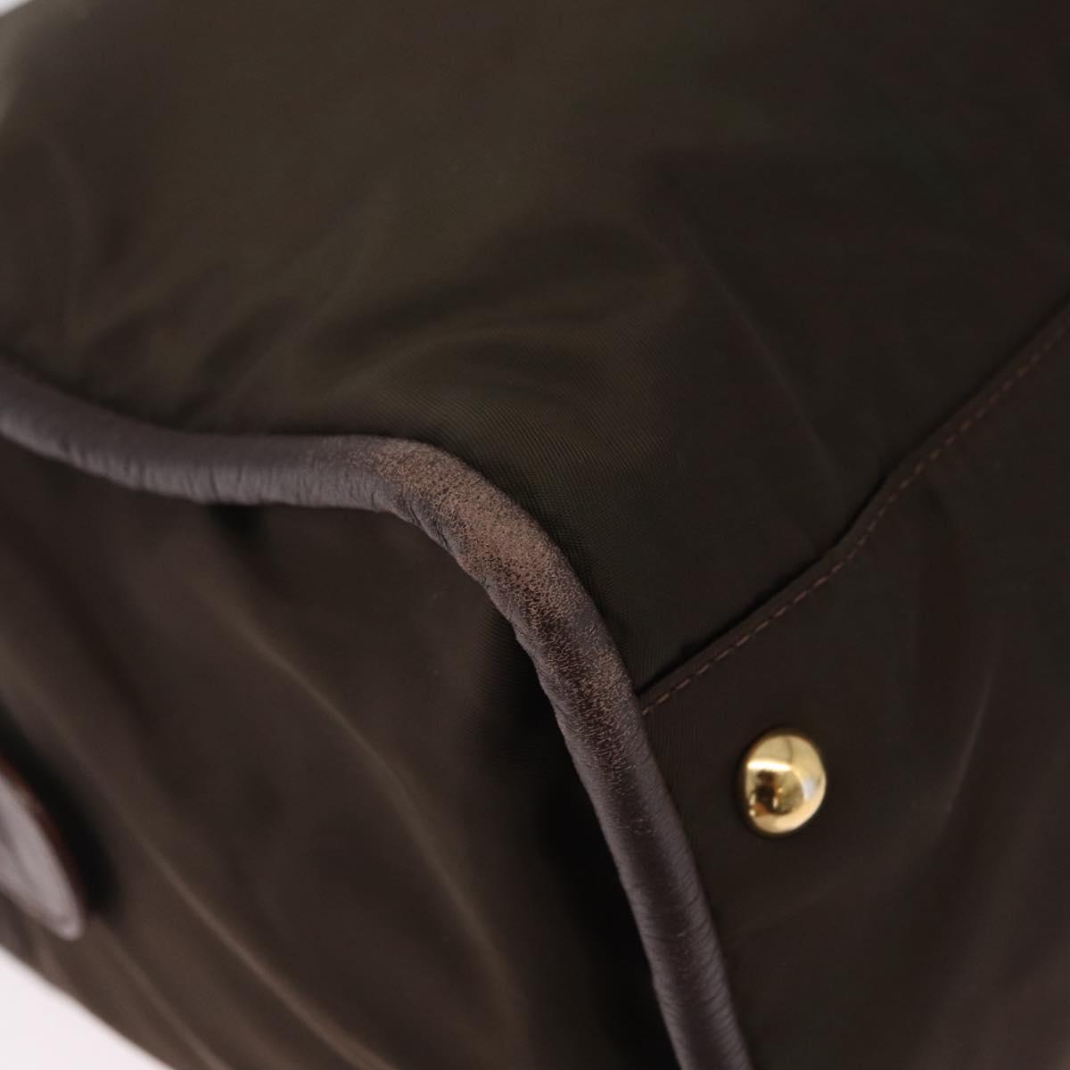 CELINE Hand Bag Nylon Brown Gold Auth gh2468