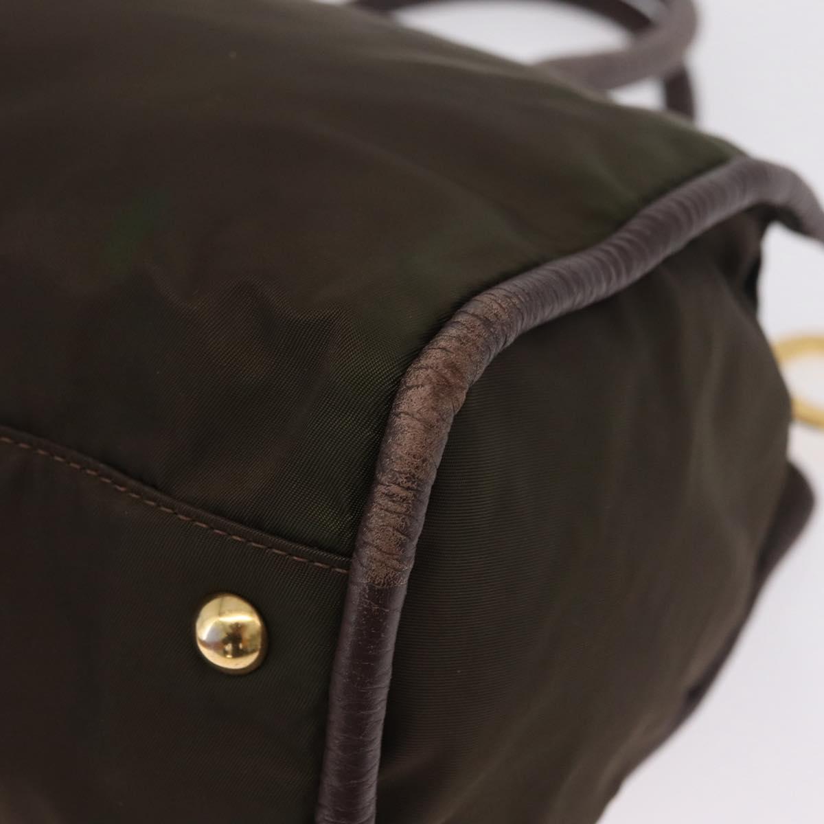 CELINE Hand Bag Nylon Brown Gold Auth gh2468