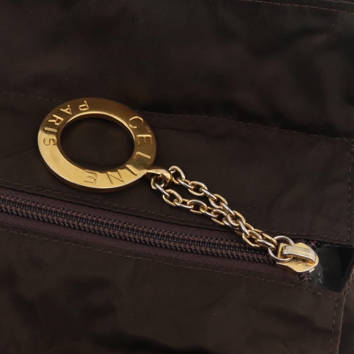 CELINE Hand Bag Nylon Brown Gold Auth gh2468