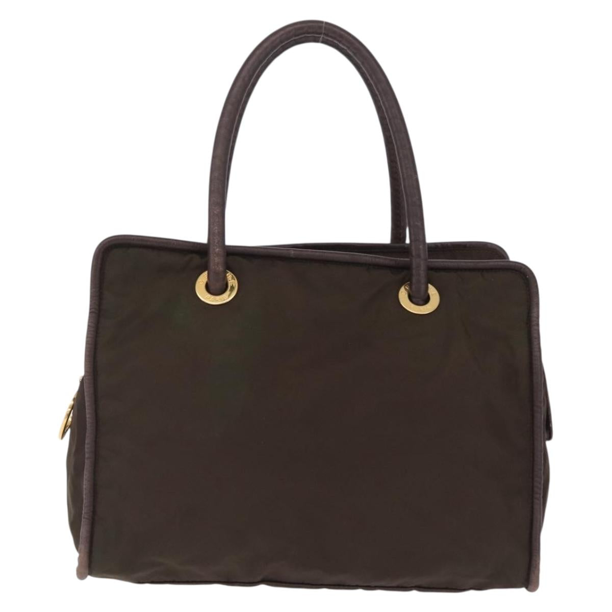CELINE Hand Bag Nylon Brown Gold Auth gh2468