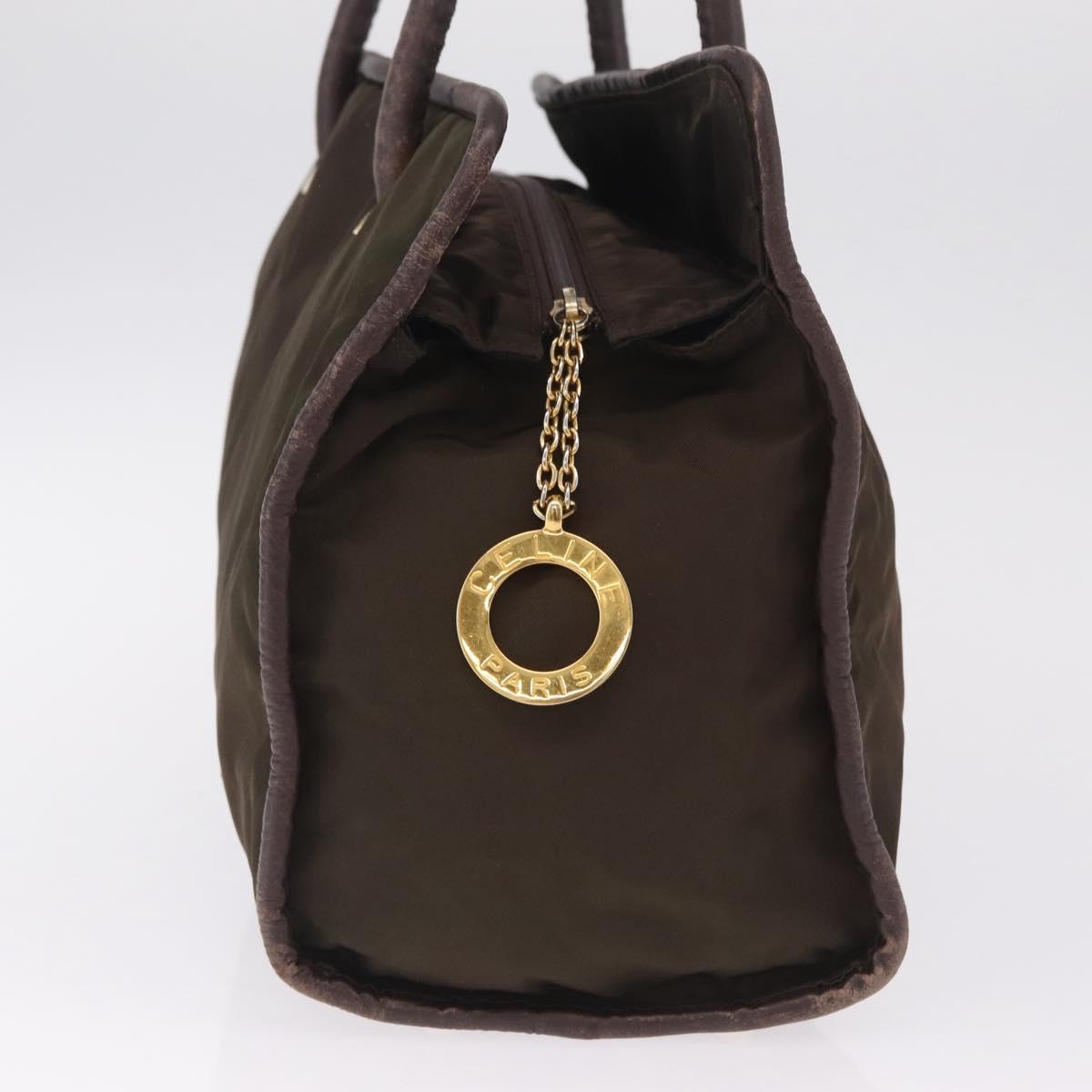 CELINE Hand Bag Nylon Brown Gold Auth gh2468