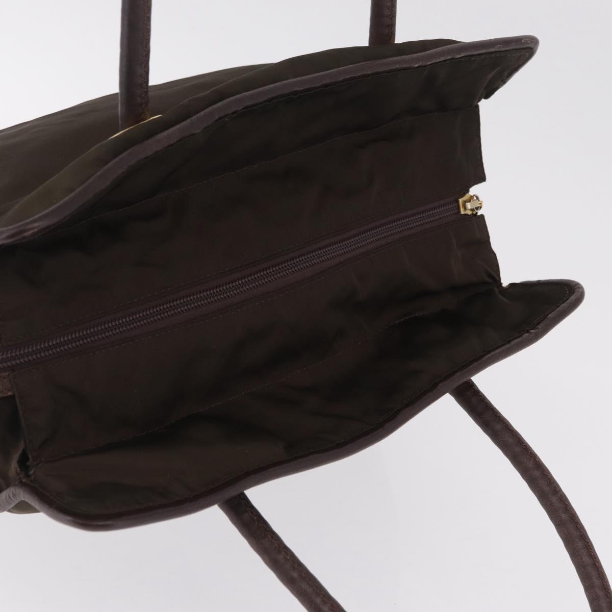 CELINE Hand Bag Nylon Brown Gold Auth gh2468