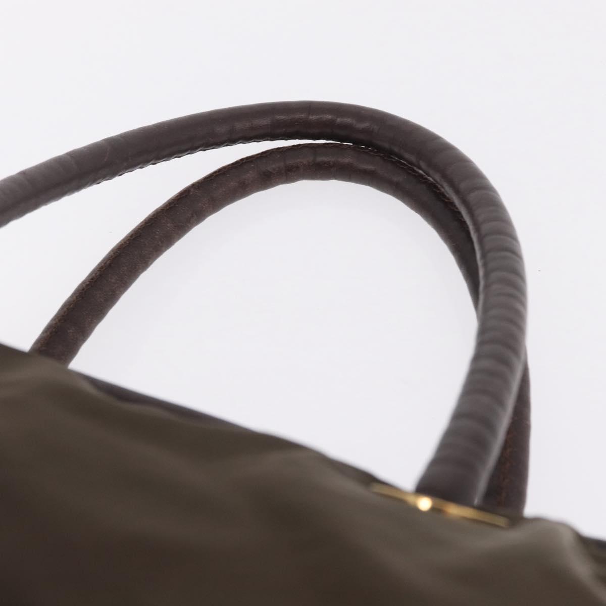 CELINE Hand Bag Nylon Brown Gold Auth gh2468
