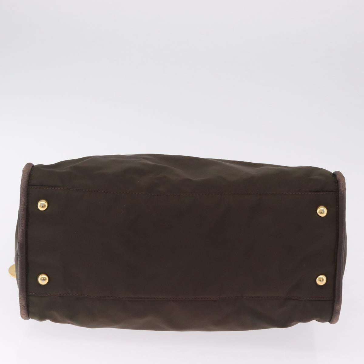 CELINE Hand Bag Nylon Brown Gold Auth gh2468