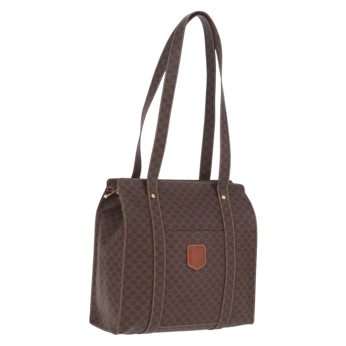 CELINE Macadam Canvas Tote Bag PVC Leather Brown Gold Auth gh2470