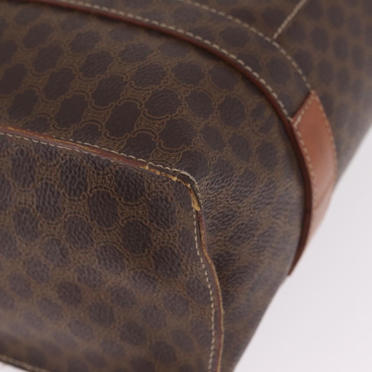 CELINE Macadam Canvas Tote Bag PVC Leather Brown Gold Auth gh2470