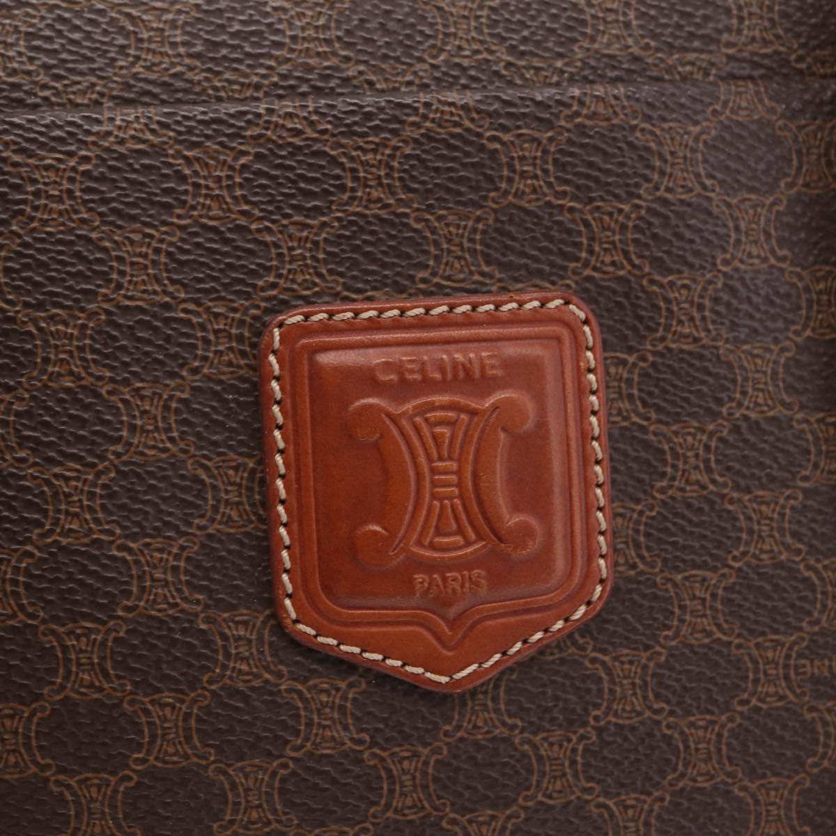CELINE Macadam Canvas Tote Bag PVC Leather Brown Gold Auth gh2470