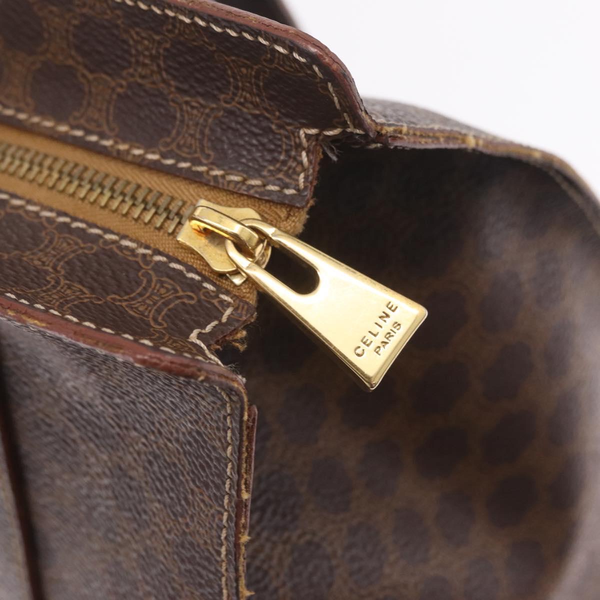 CELINE Macadam Canvas Tote Bag PVC Leather Brown Gold Auth gh2470