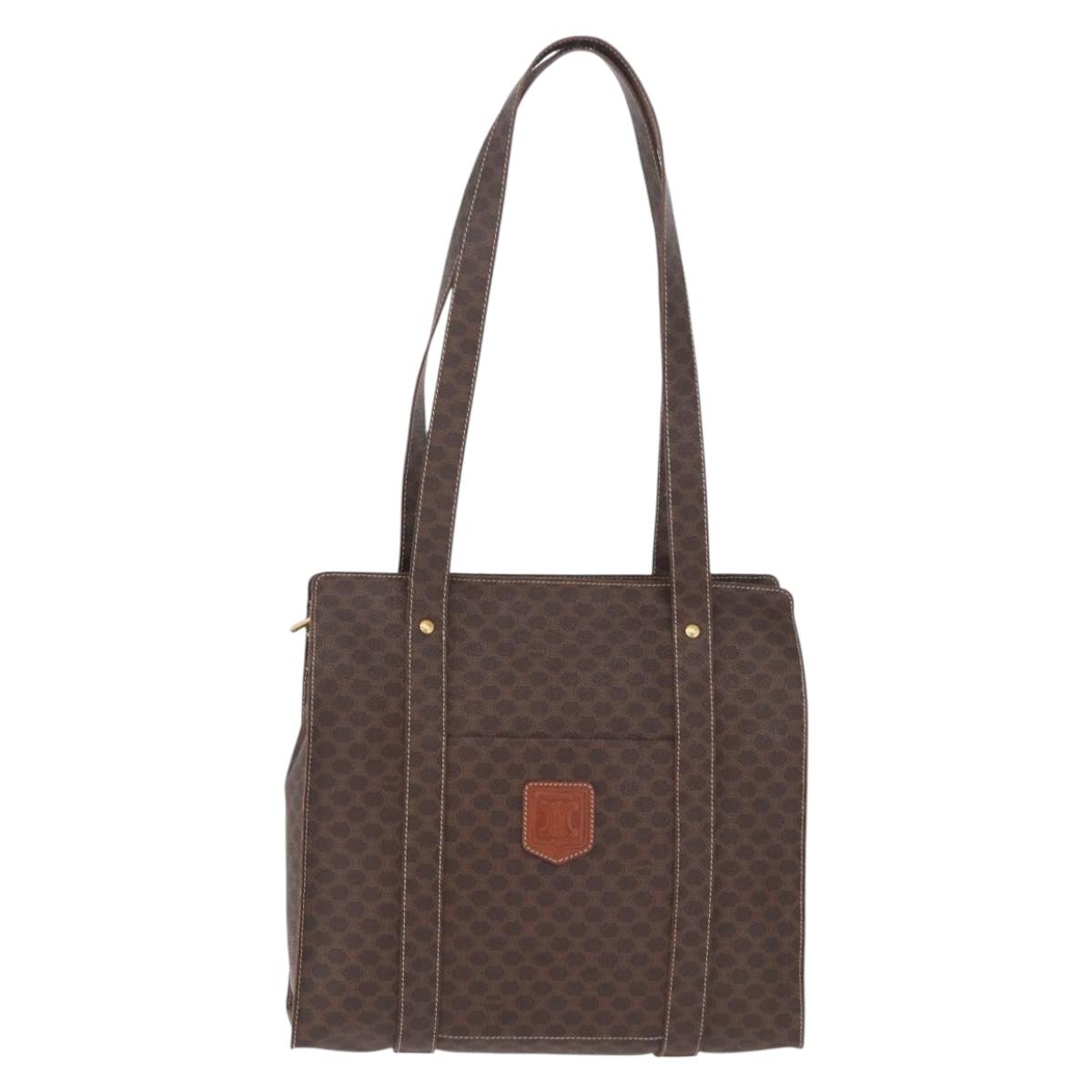 CELINE Macadam Canvas Tote Bag PVC Leather Brown Gold Auth gh2470
