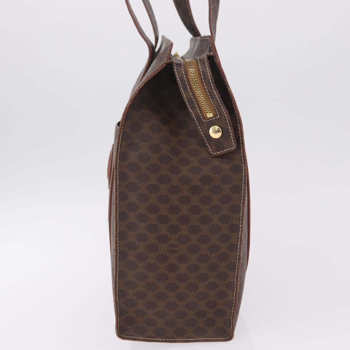CELINE Macadam Canvas Tote Bag PVC Leather Brown Gold Auth gh2470