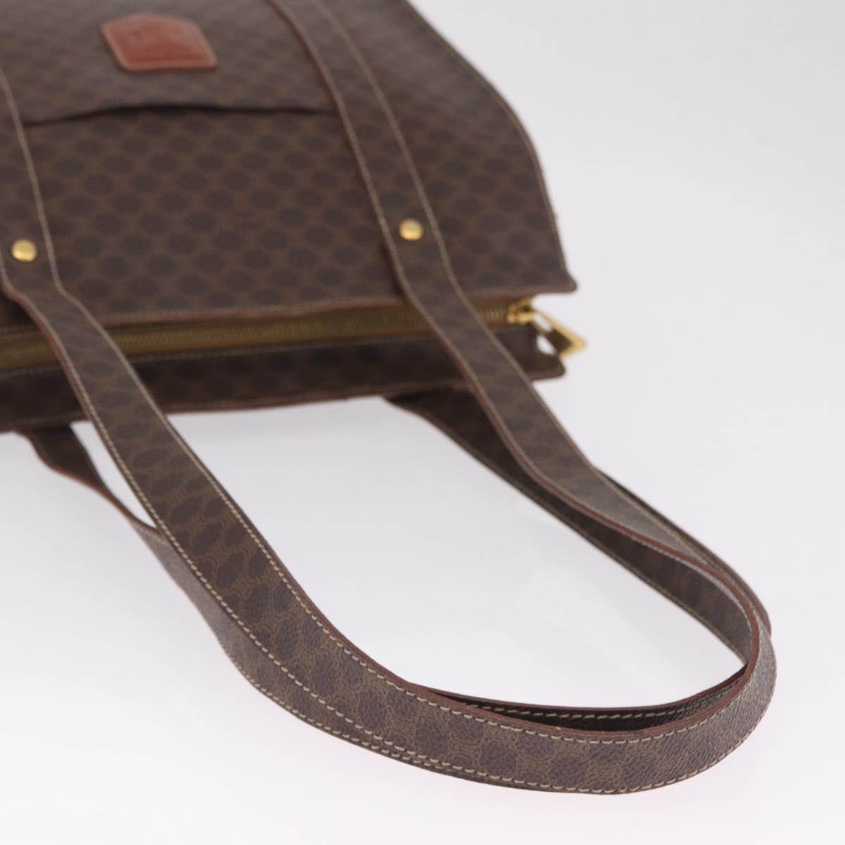 CELINE Macadam Canvas Tote Bag PVC Leather Brown Gold Auth gh2470