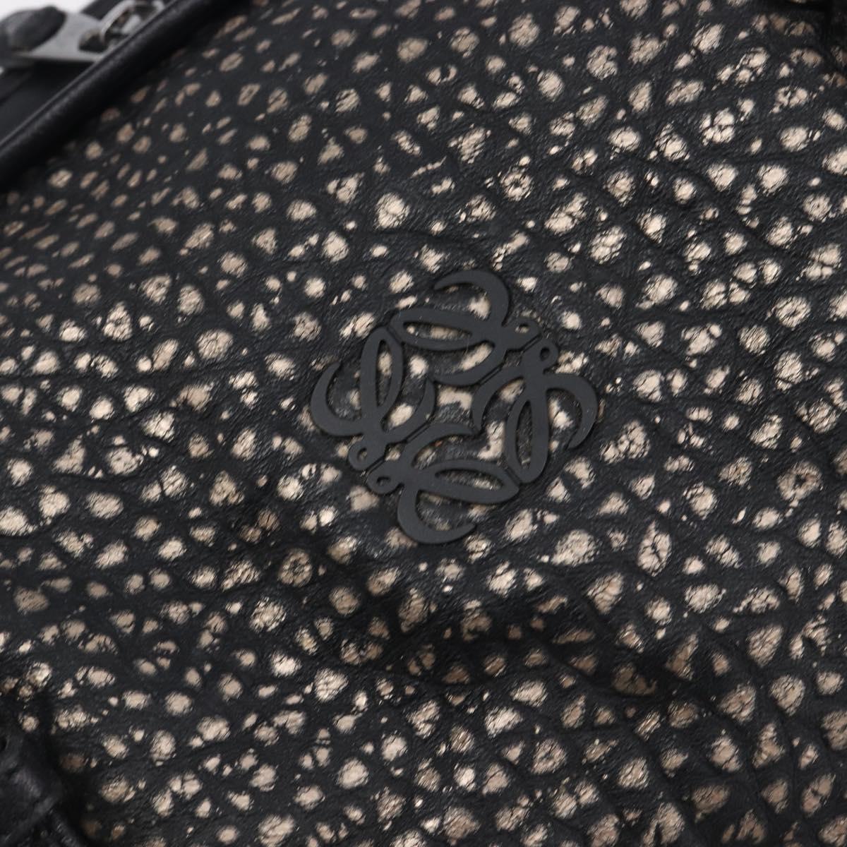 LOEWE Boston Bag Leather Black Silver Auth gh2472A