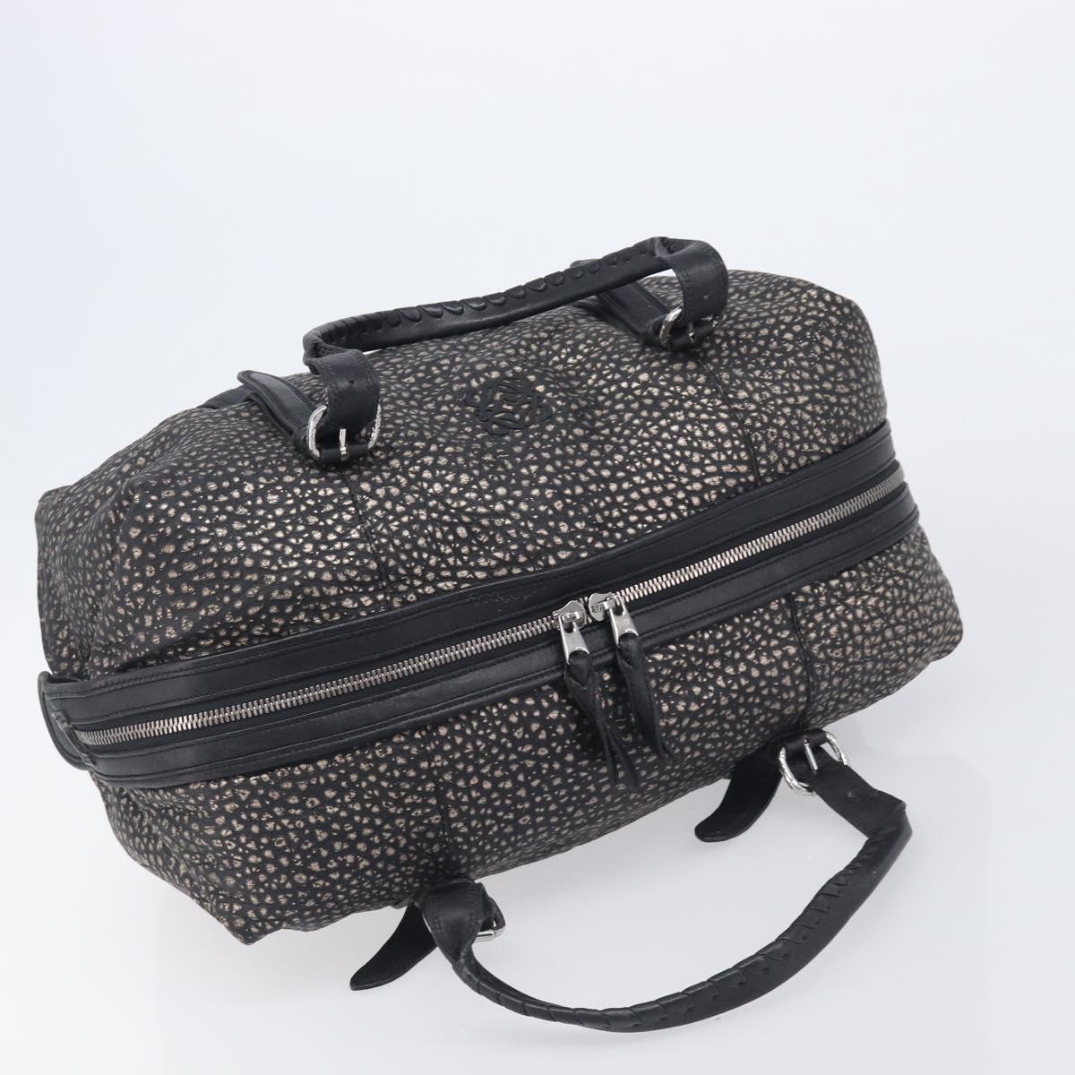 LOEWE Boston Bag Leather Black Silver Auth gh2472A