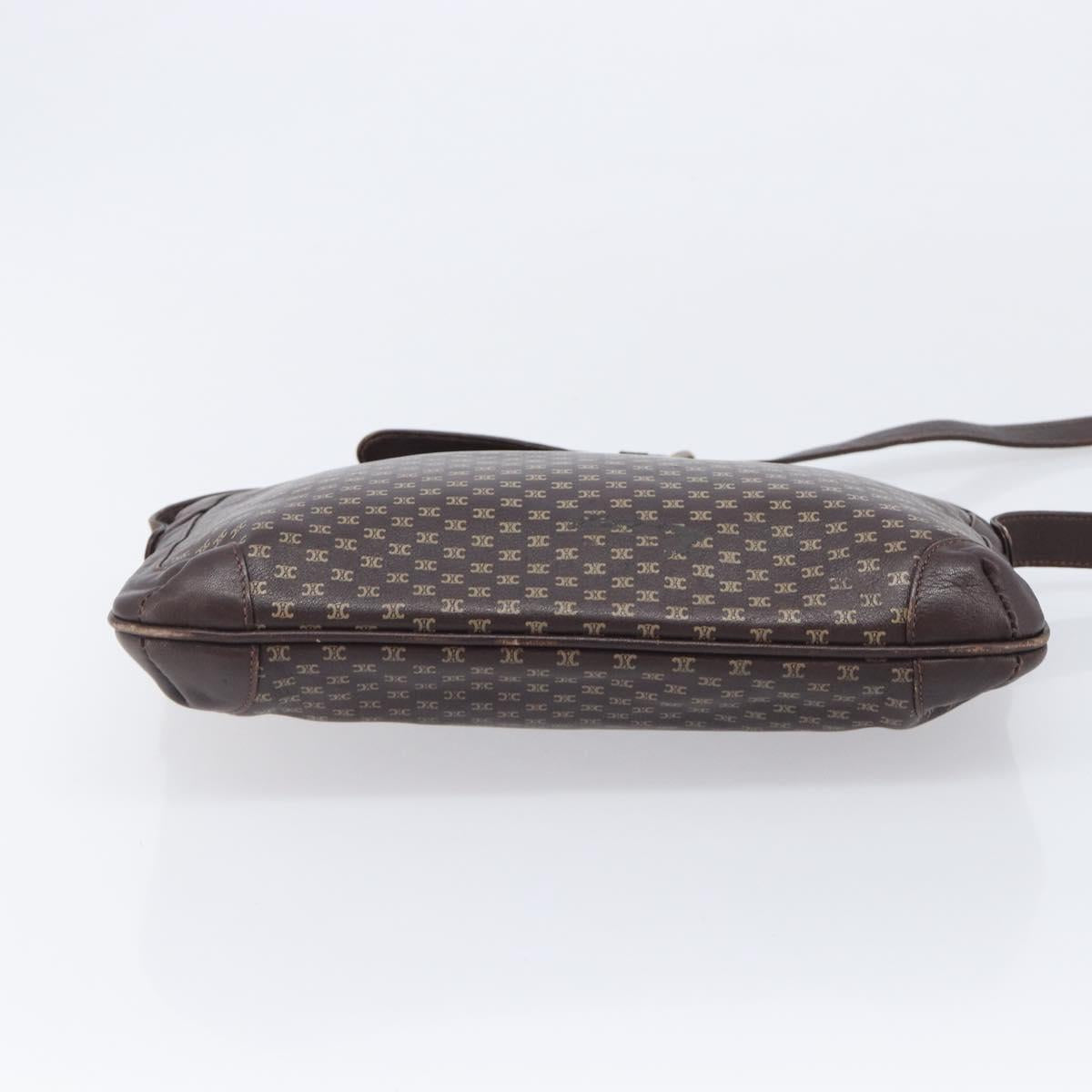 CELINE Macadam Canvas Shoulder Bag Leather Brown Gold Auth gh2474