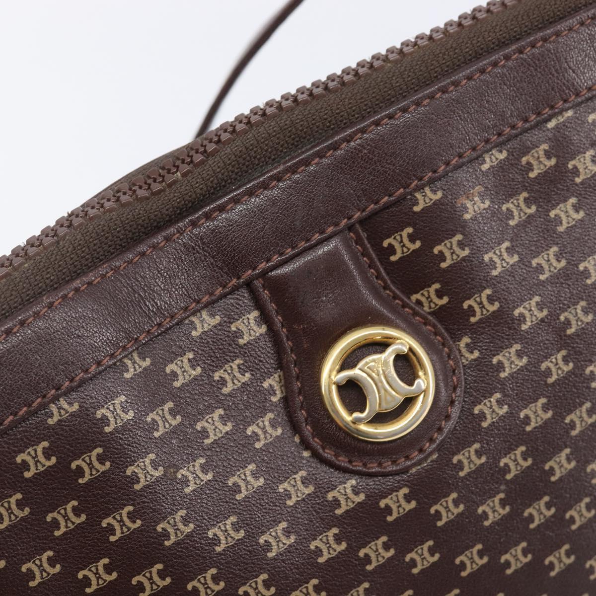 CELINE Macadam Canvas Shoulder Bag Leather Brown Gold Auth gh2474