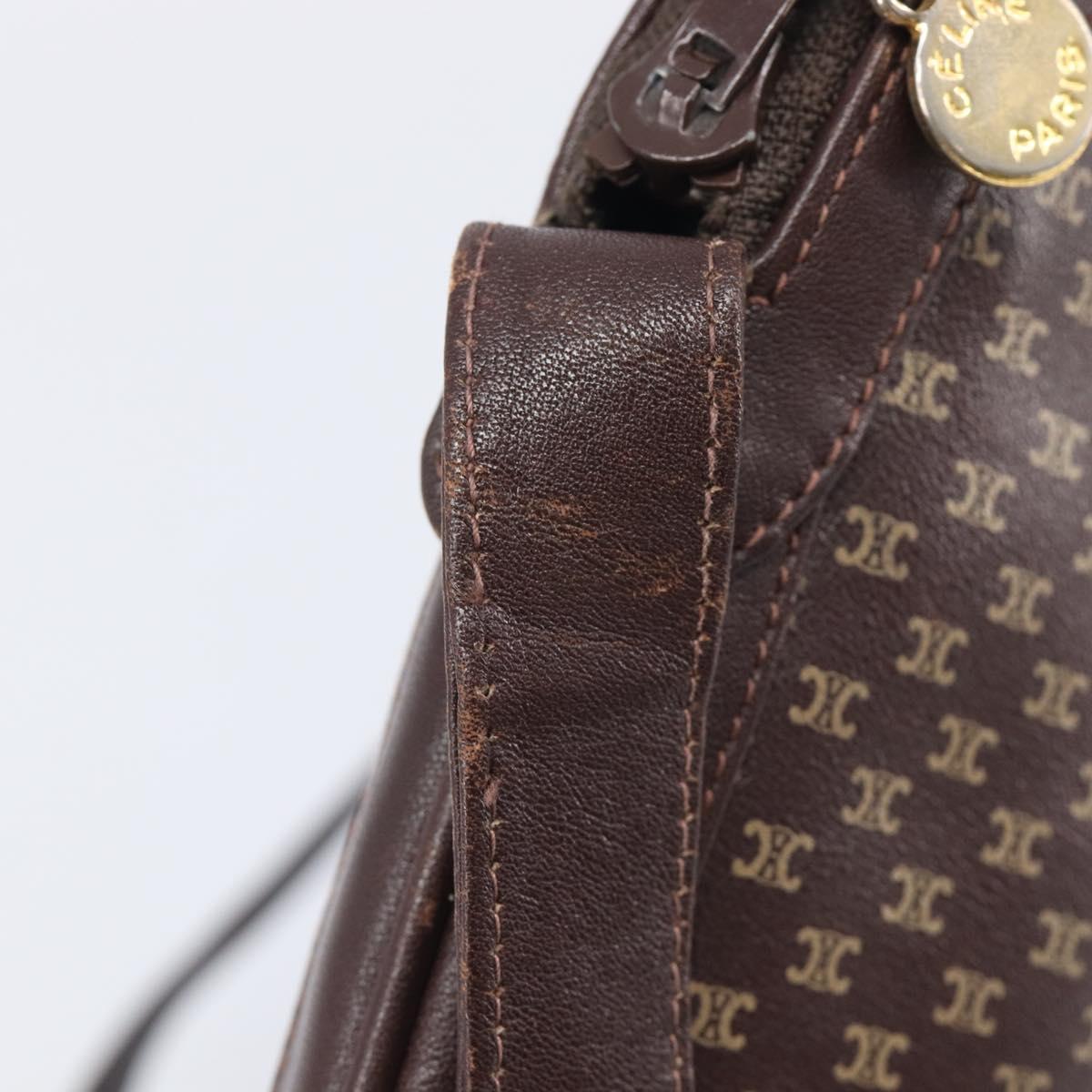 CELINE Macadam Canvas Shoulder Bag Leather Brown Gold Auth gh2474