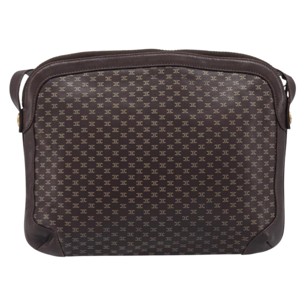 CELINE Macadam Canvas Shoulder Bag Leather Brown Gold Auth gh2474