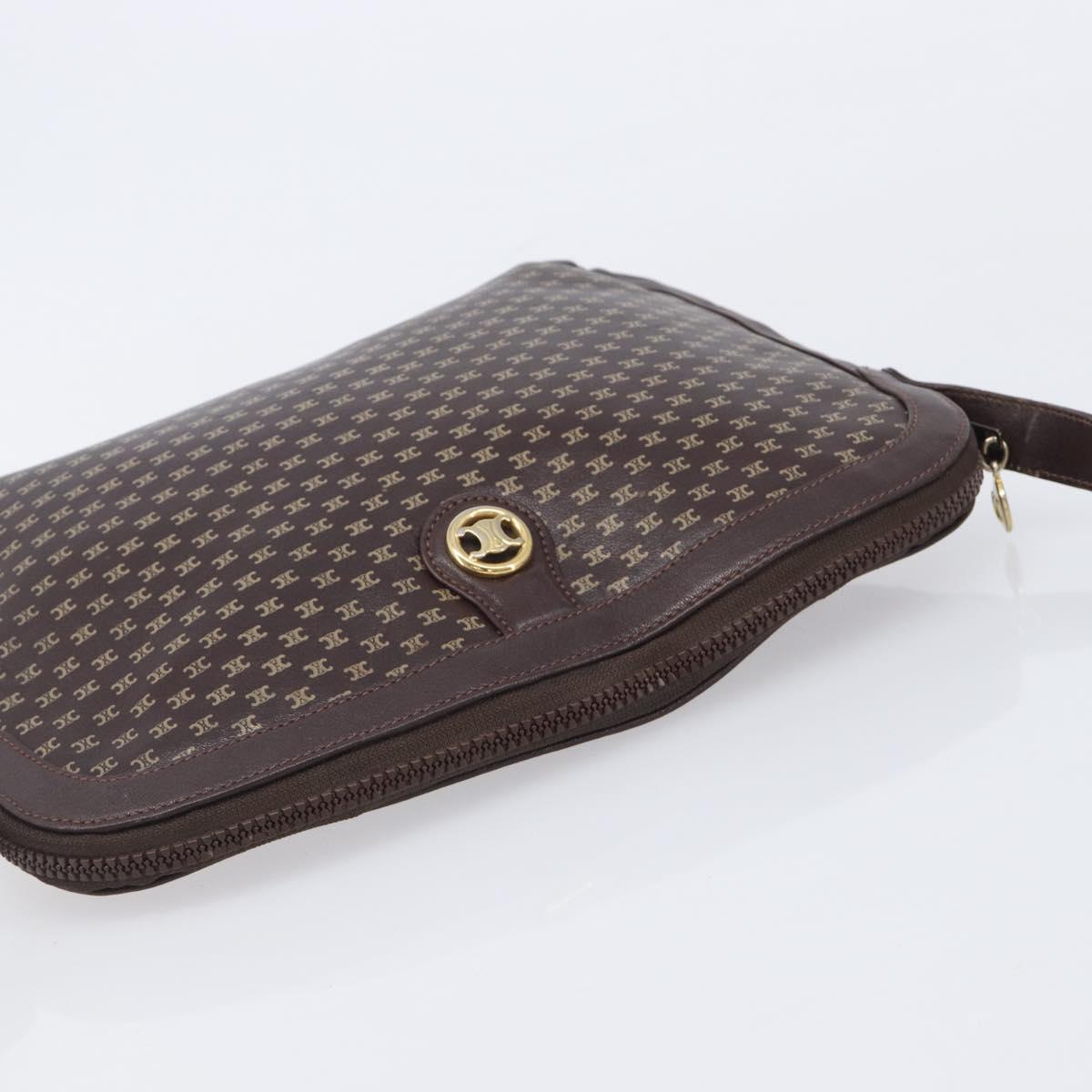 CELINE Macadam Canvas Shoulder Bag Leather Brown Gold Auth gh2474