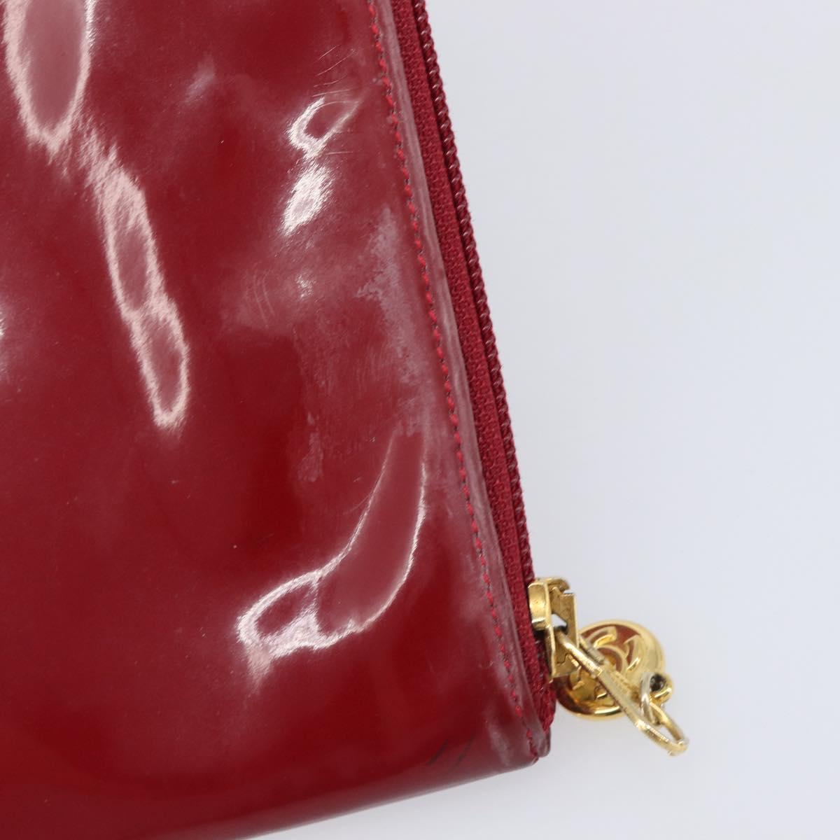 CHANEL Clutch Bag Patent leather Red Gold CC Auth gh2475