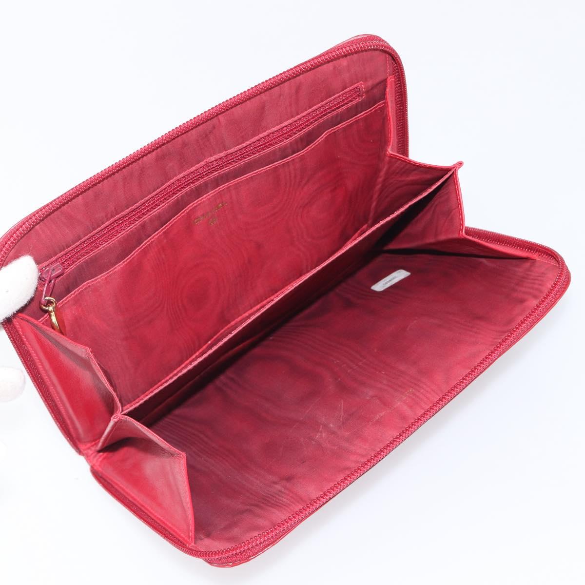 CHANEL Clutch Bag Patent leather Red Gold CC Auth gh2475