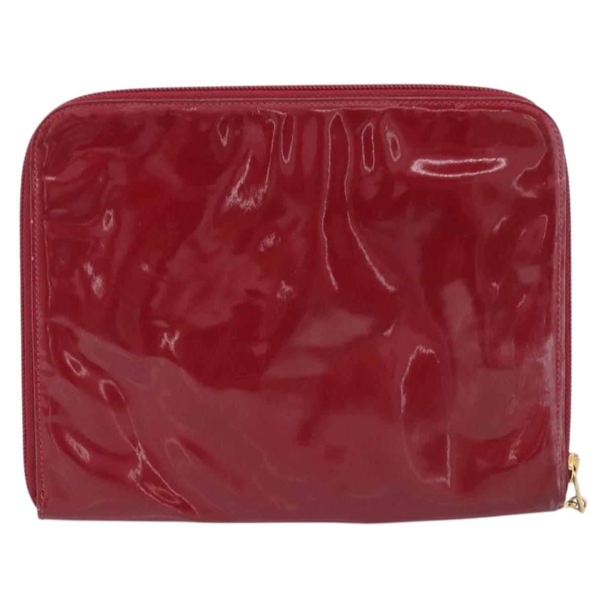 CHANEL Clutch Bag Patent leather Red Gold CC Auth gh2475