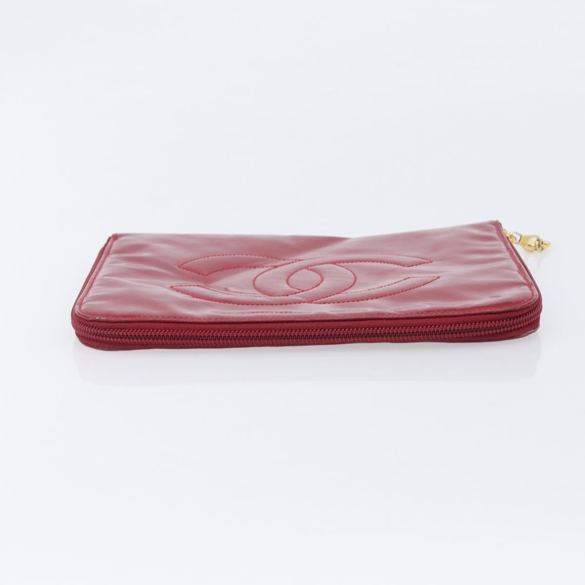 CHANEL Clutch Bag Patent leather Red Gold CC Auth gh2475