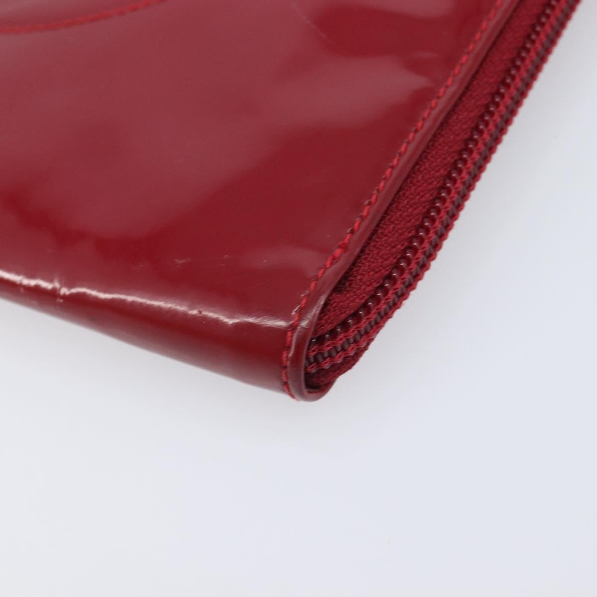 CHANEL Clutch Bag Patent leather Red Gold CC Auth gh2475