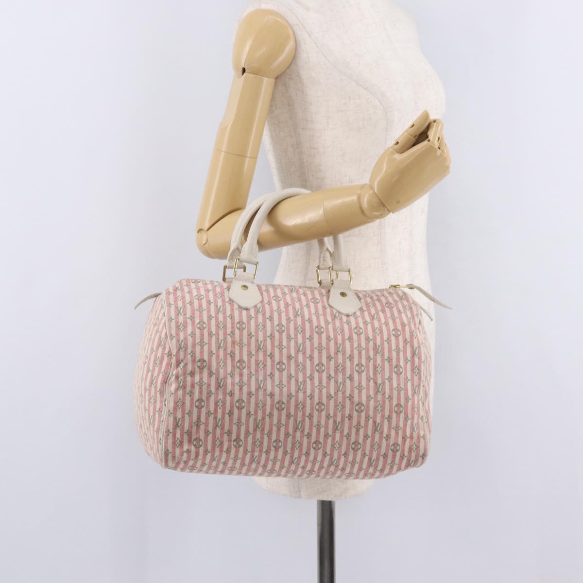 LOUIS VUITTON Monogram Mini Lin Croisette Speedy 30 Bag Pink M95501 Auth gh2476