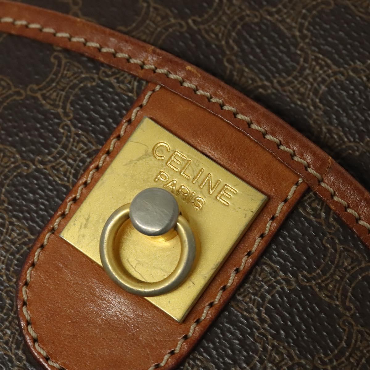 CELINE Macadam Canvas Shoulder Bag PVC Leather Brown Gold Auth gh248