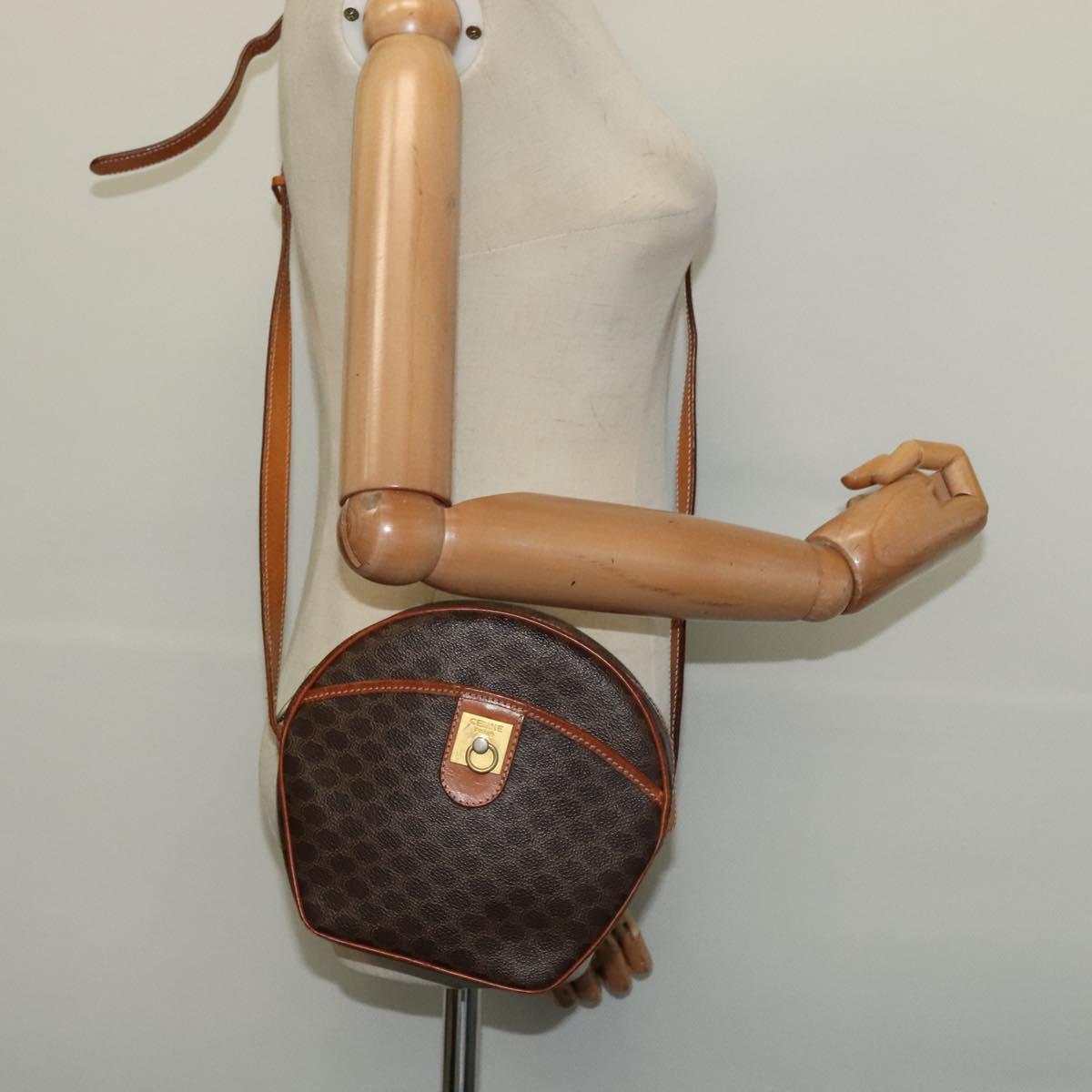 CELINE Macadam Canvas Shoulder Bag PVC Leather Brown Gold Auth gh248