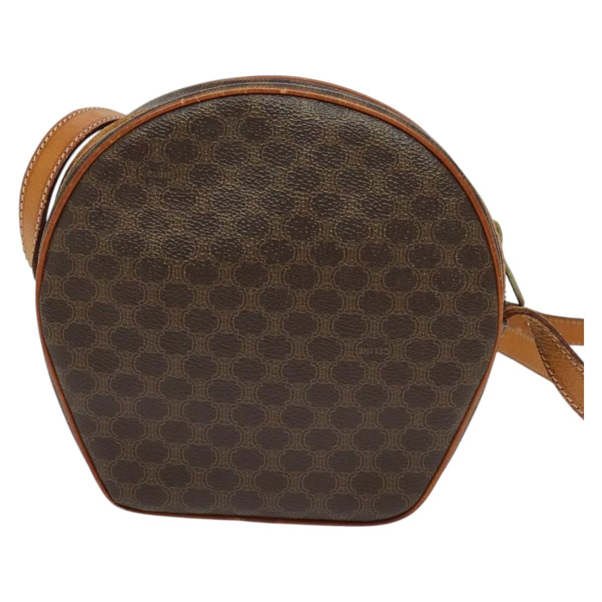 CELINE Macadam Canvas Shoulder Bag PVC Leather Brown Gold Auth gh248