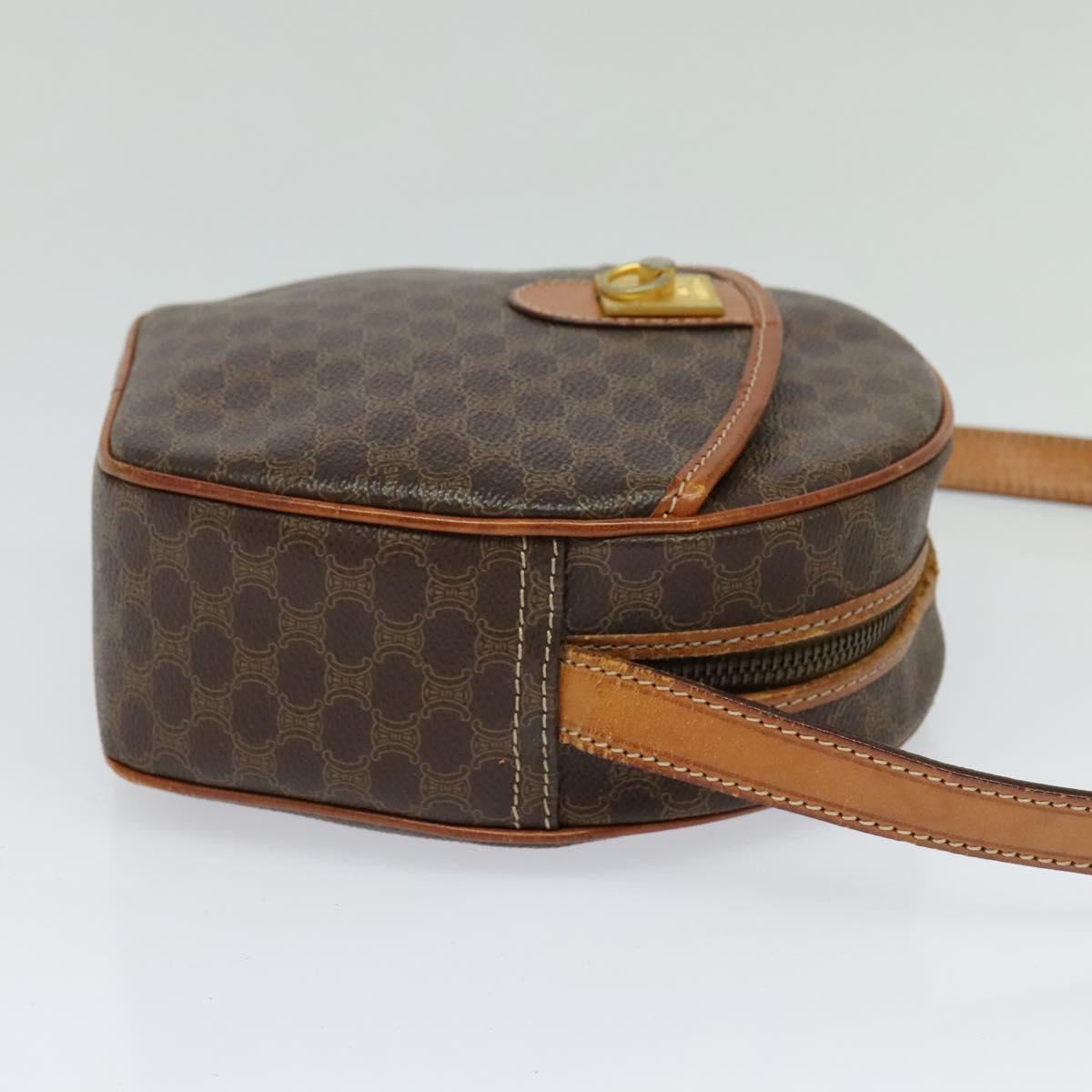 CELINE Macadam Canvas Shoulder Bag PVC Leather Brown Gold Auth gh248