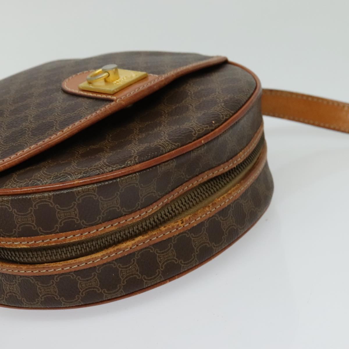 CELINE Macadam Canvas Shoulder Bag PVC Leather Brown Gold Auth gh248