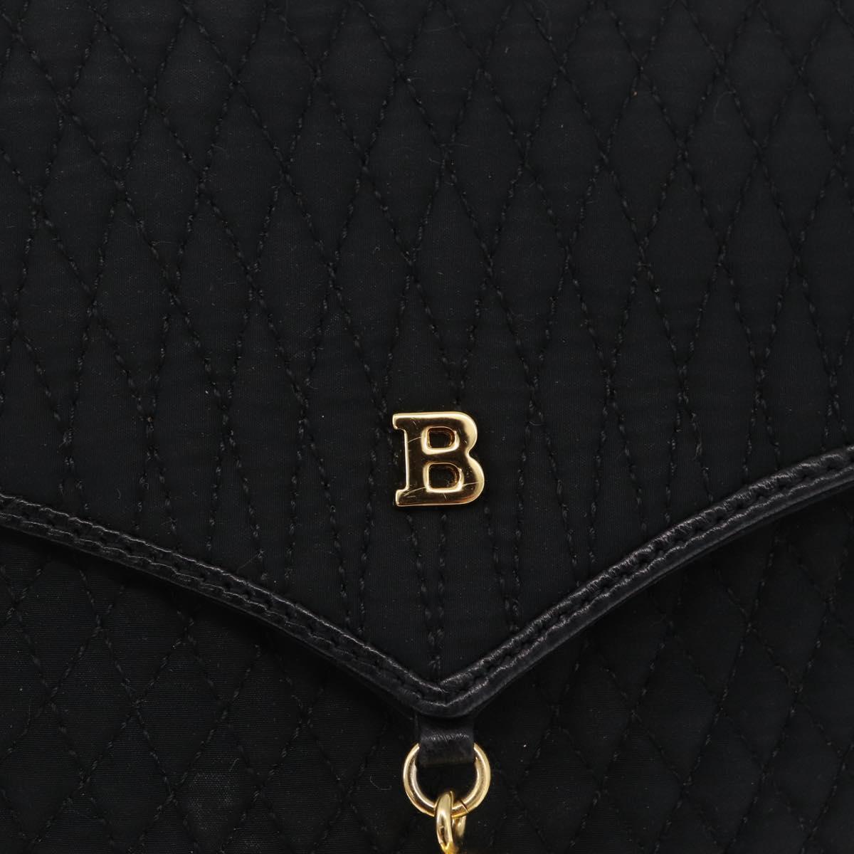 Bally Chain Shoulder Bag Canvas Black Gold Auth gh2482