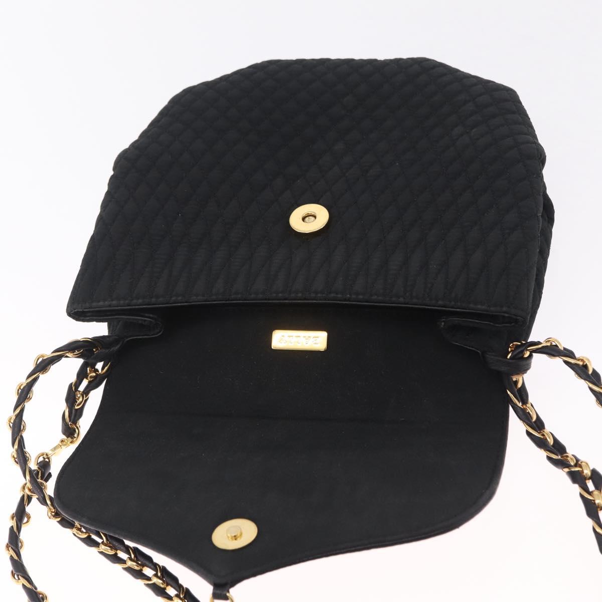 Bally Chain Shoulder Bag Canvas Black Gold Auth gh2482