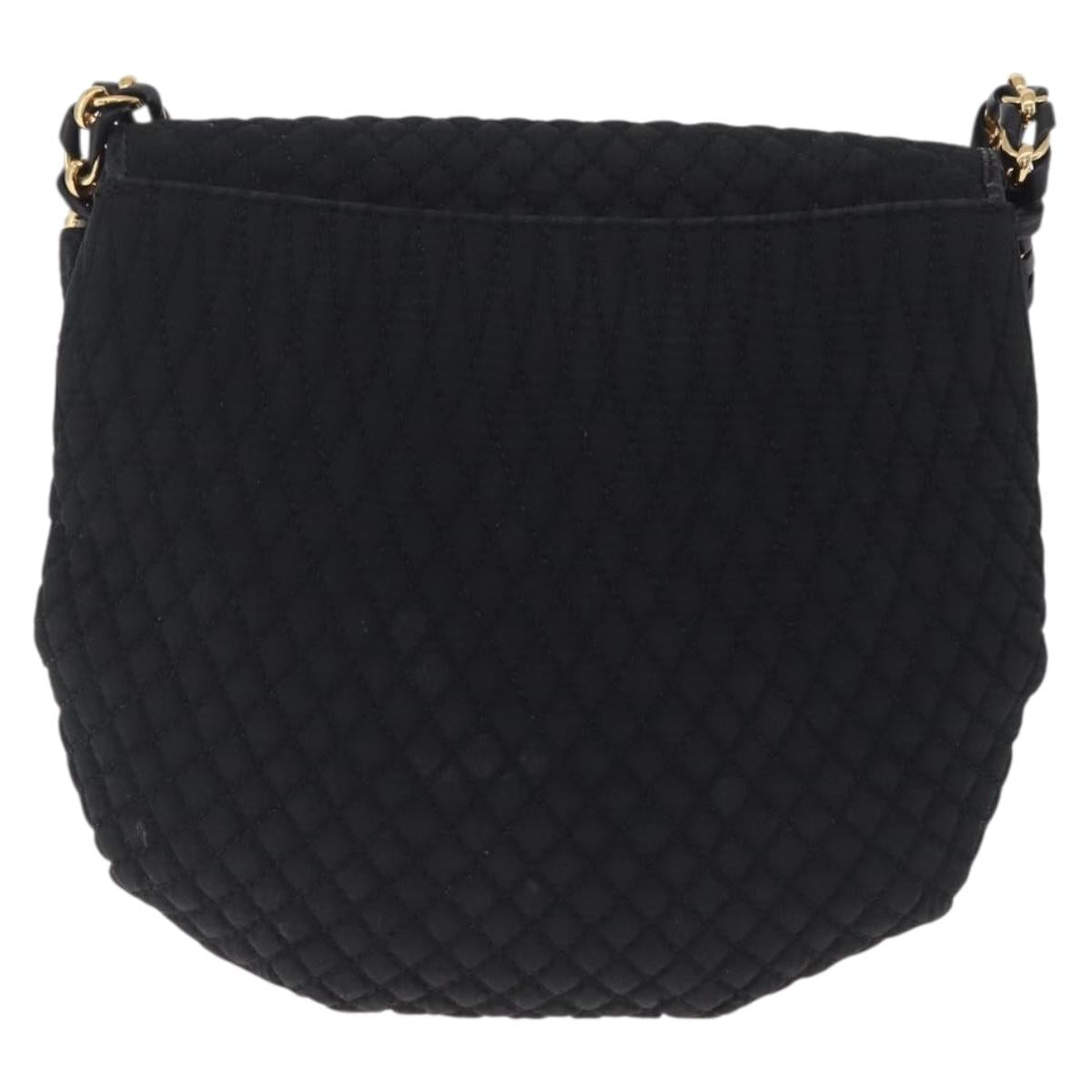 Bally Chain Shoulder Bag Canvas Black Gold Auth gh2482