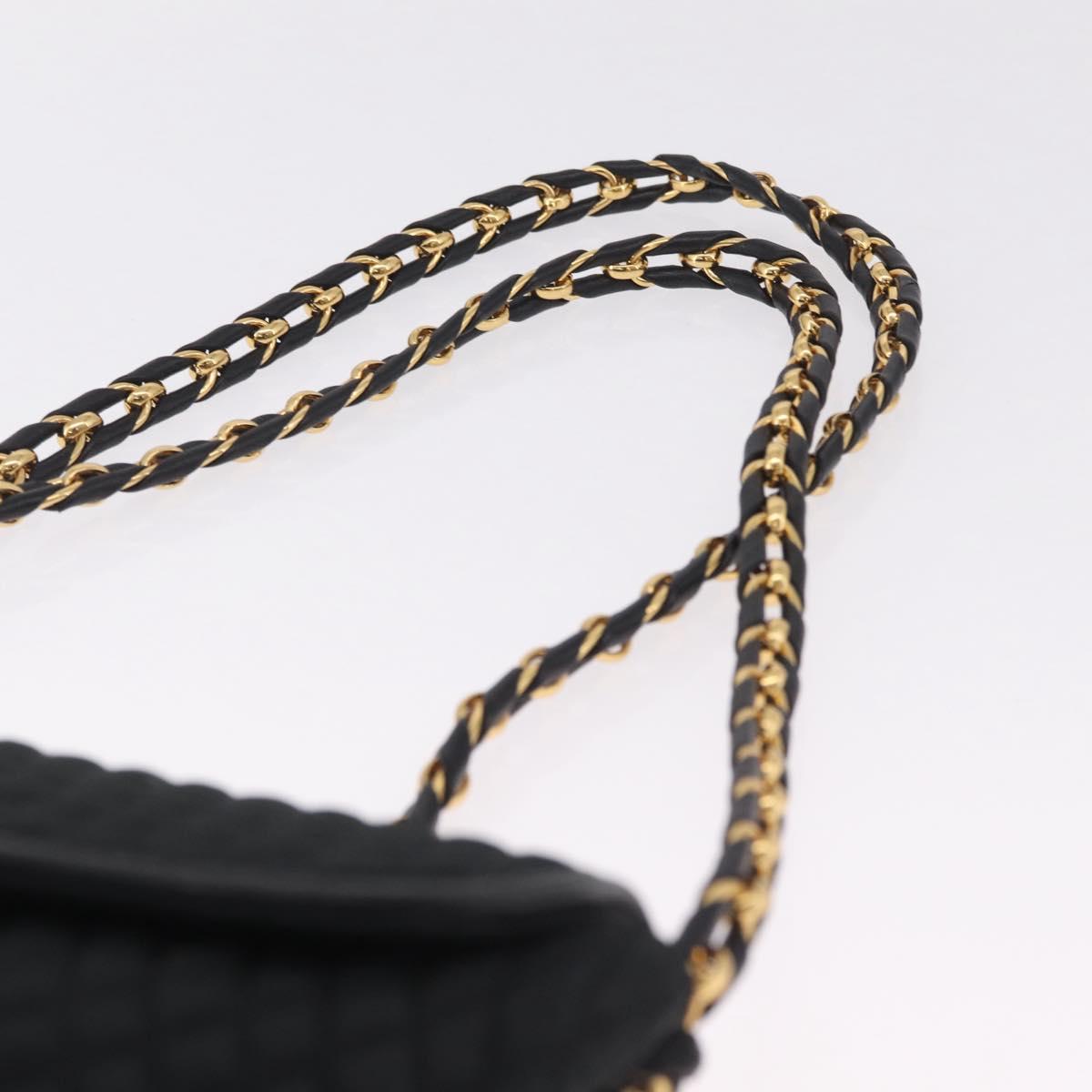 Bally Chain Shoulder Bag Canvas Black Gold Auth gh2482
