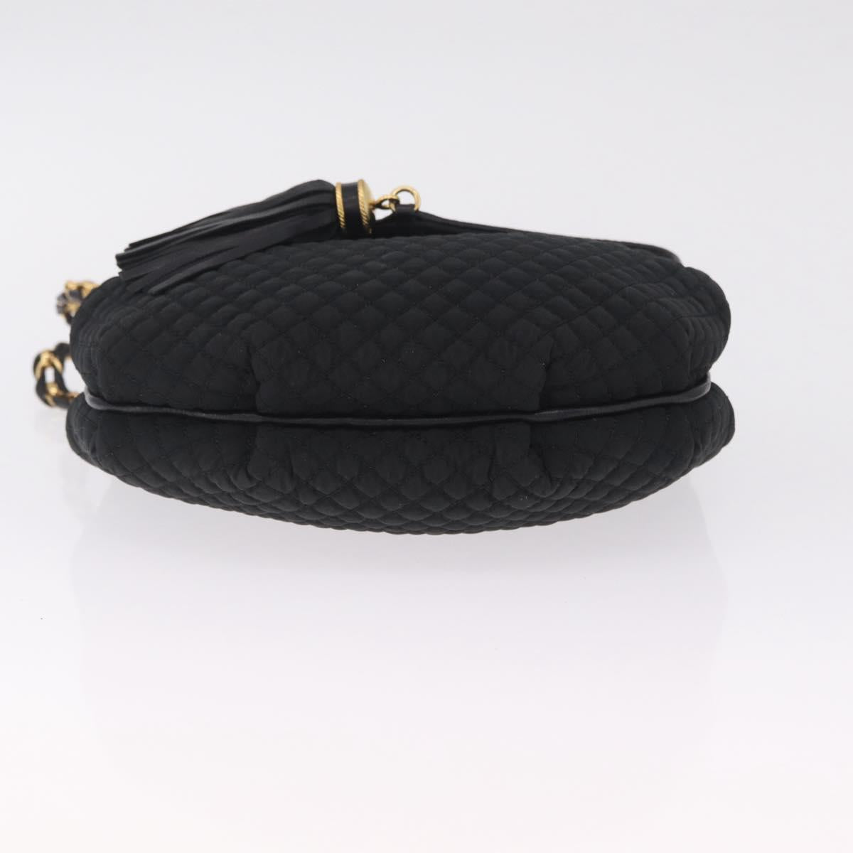 Bally Chain Shoulder Bag Canvas Black Gold Auth gh2482