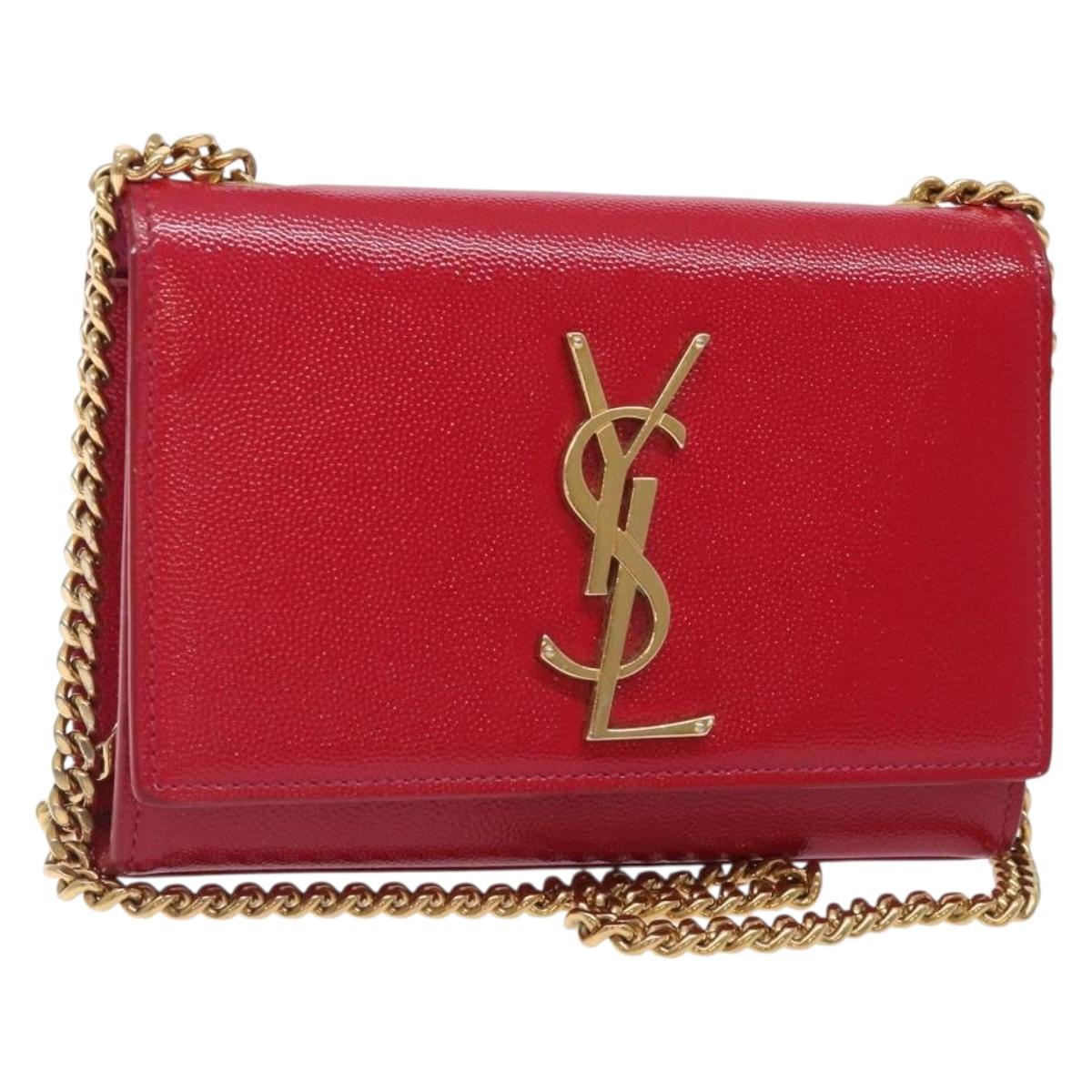 SAINT LAURENT Chain Shoulder Bag Leather Red Gold Auth gh261