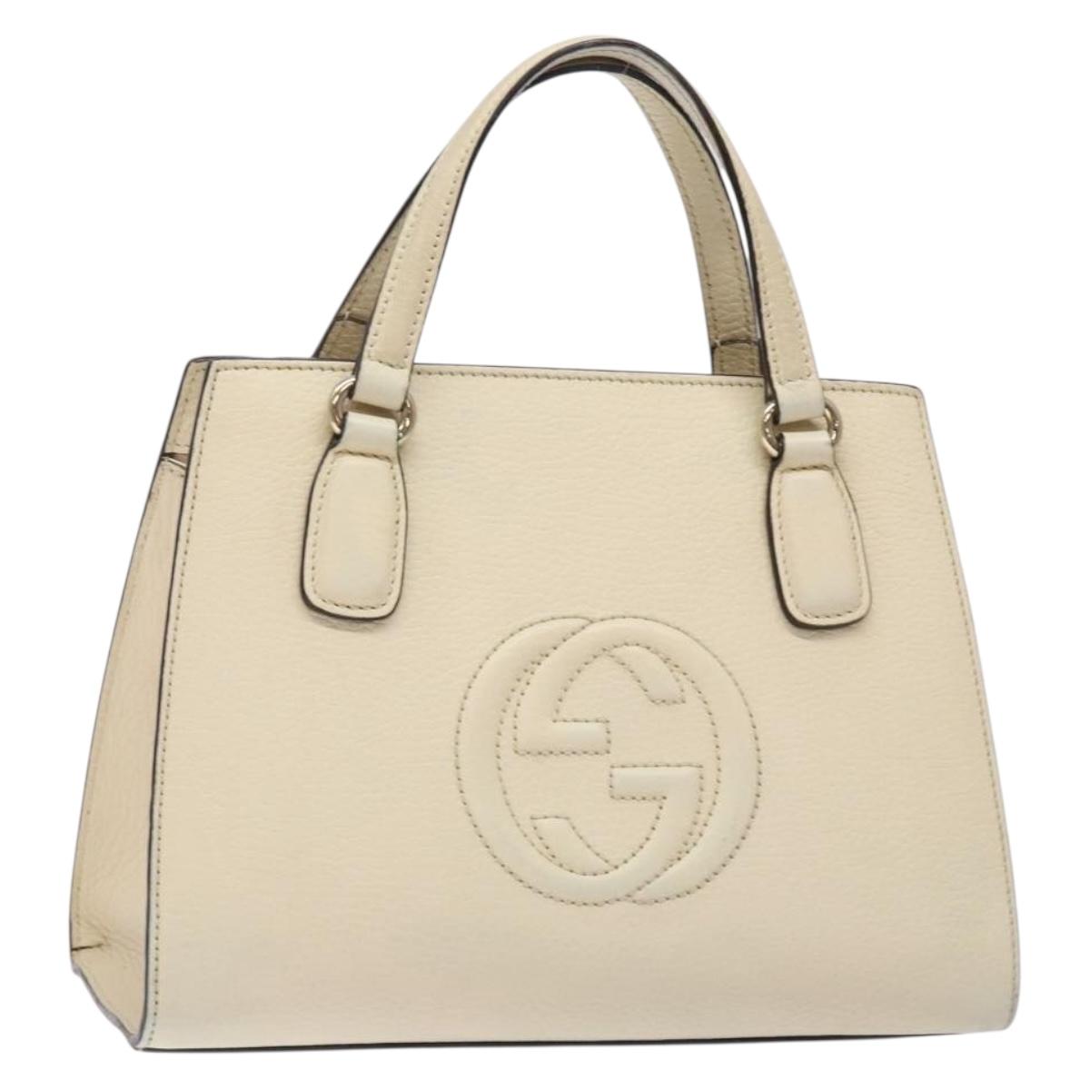 GUCCI Soho Hand Bag Leather Outlet White Gold 607722 Auth gh268
