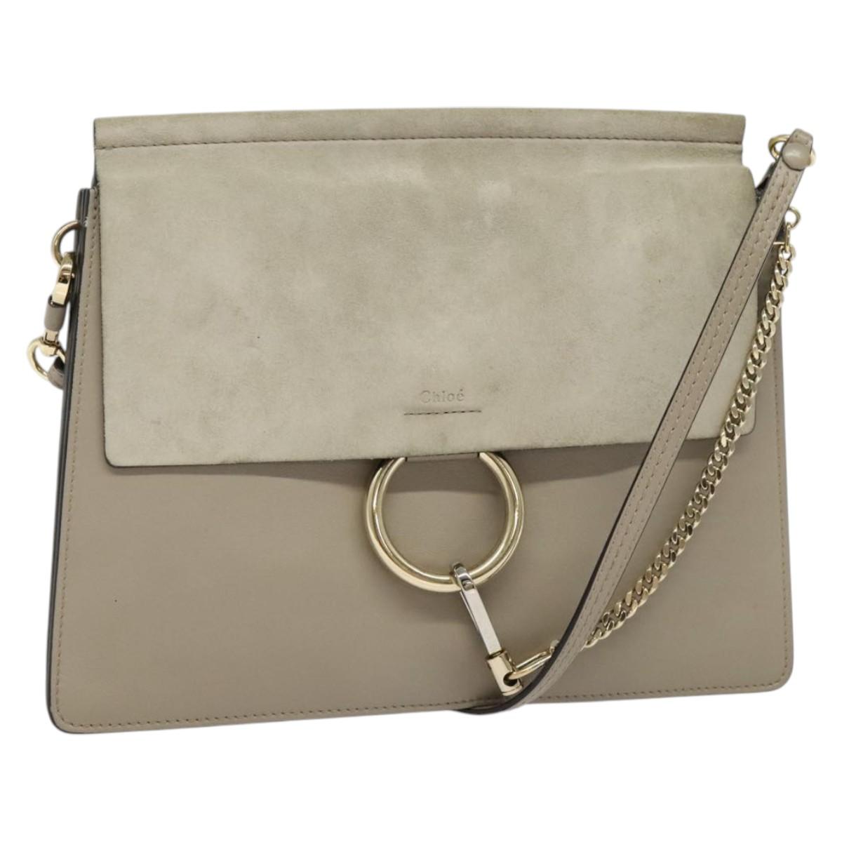 Chloe Fay Shoulder Bag Suede Leather Gold Gray Auth gh269
