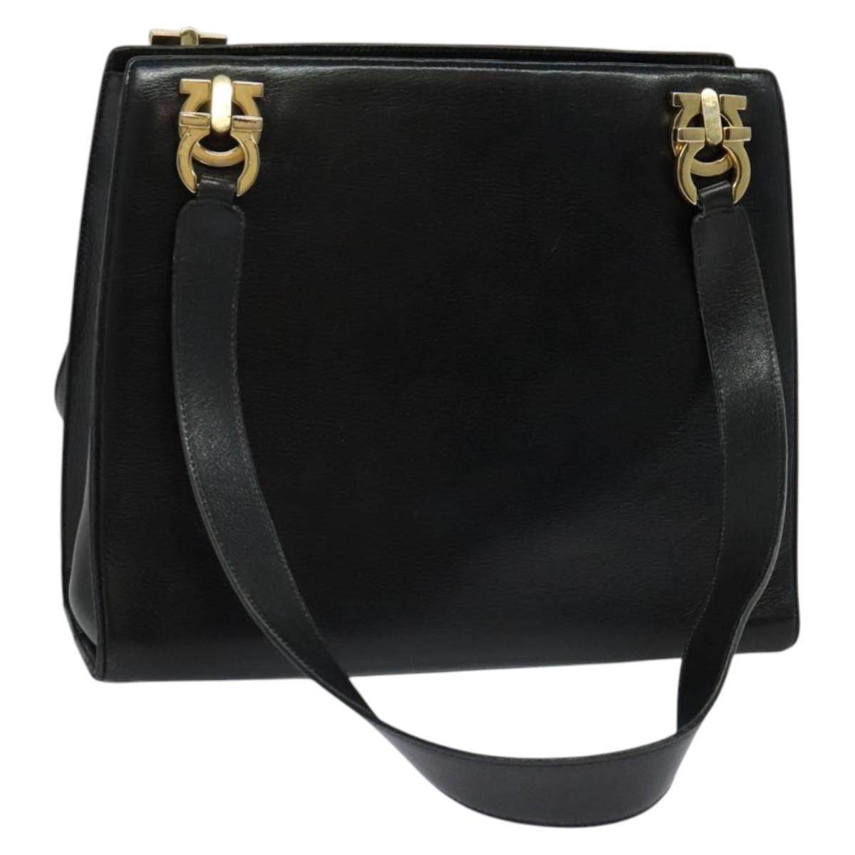 Salvatore Ferragamo Gancini Shoulder Bag Leather Black Gold Auth gh274