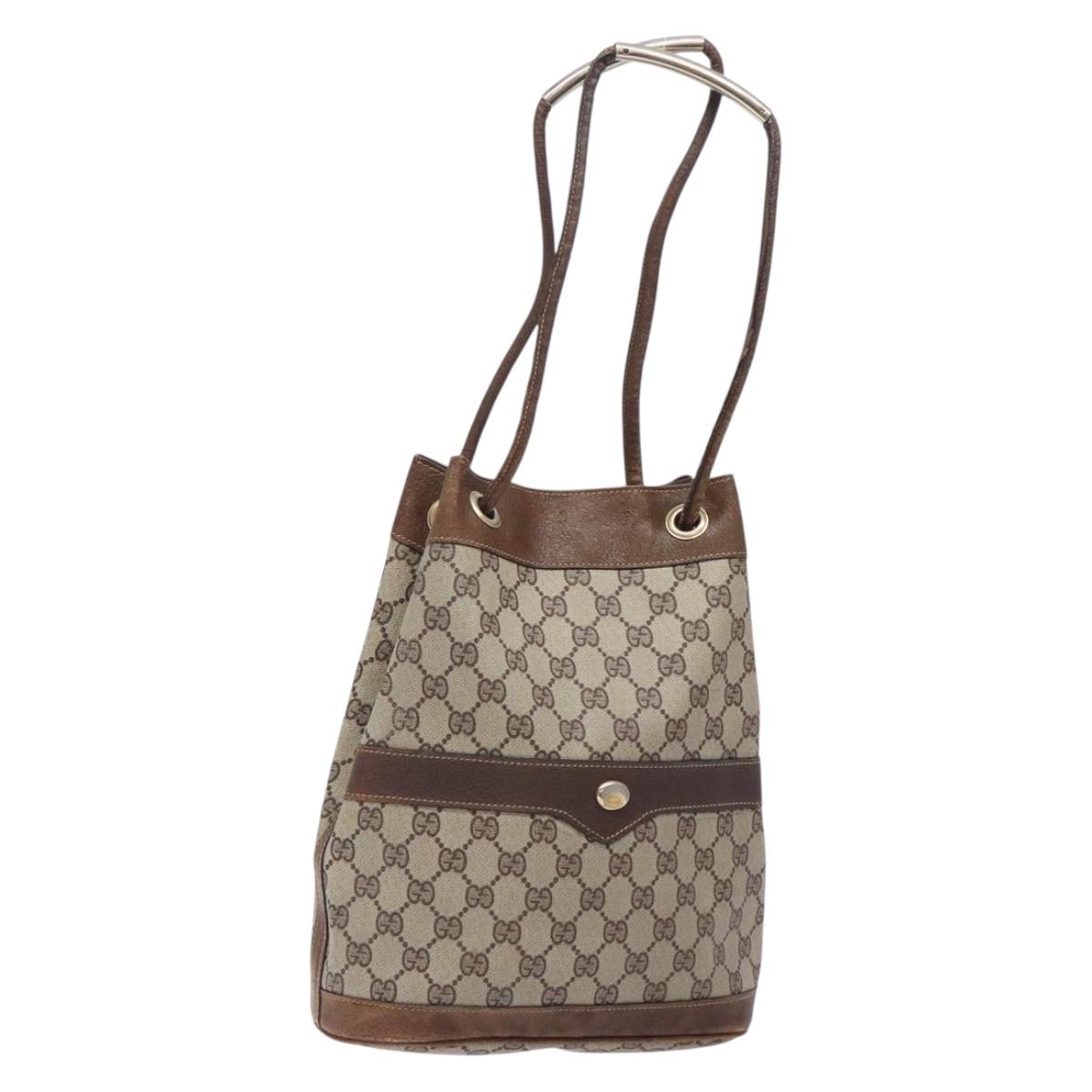 GUCCI GG Supreme Shoulder Bag PVC Beige Gold Silver Auth gh284