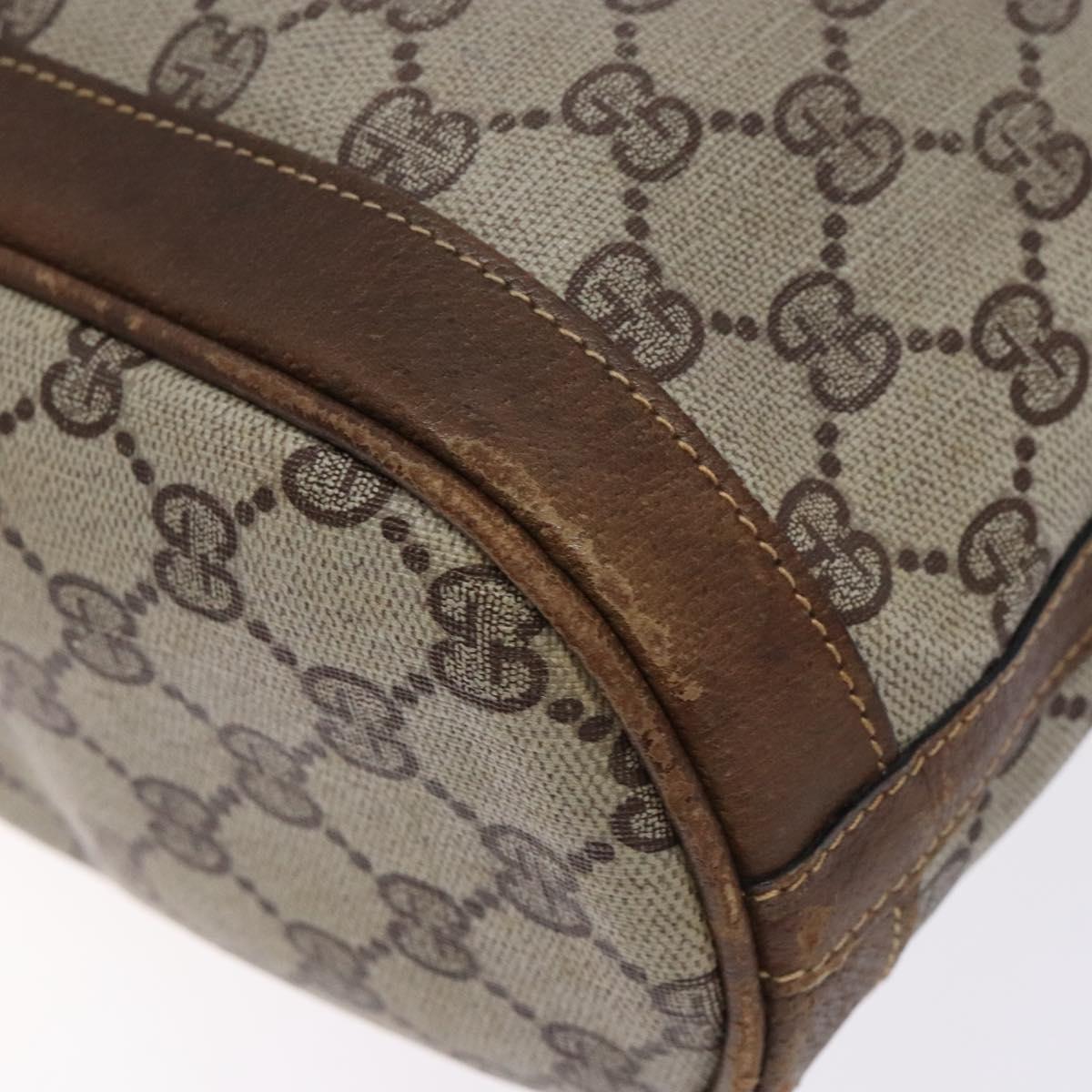 GUCCI GG Supreme Shoulder Bag PVC Beige Gold Silver Auth gh284