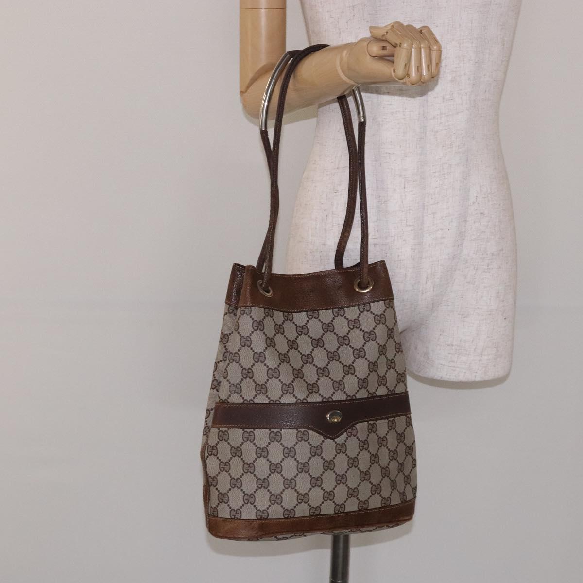 GUCCI GG Supreme Shoulder Bag PVC Beige Gold Silver Auth gh284