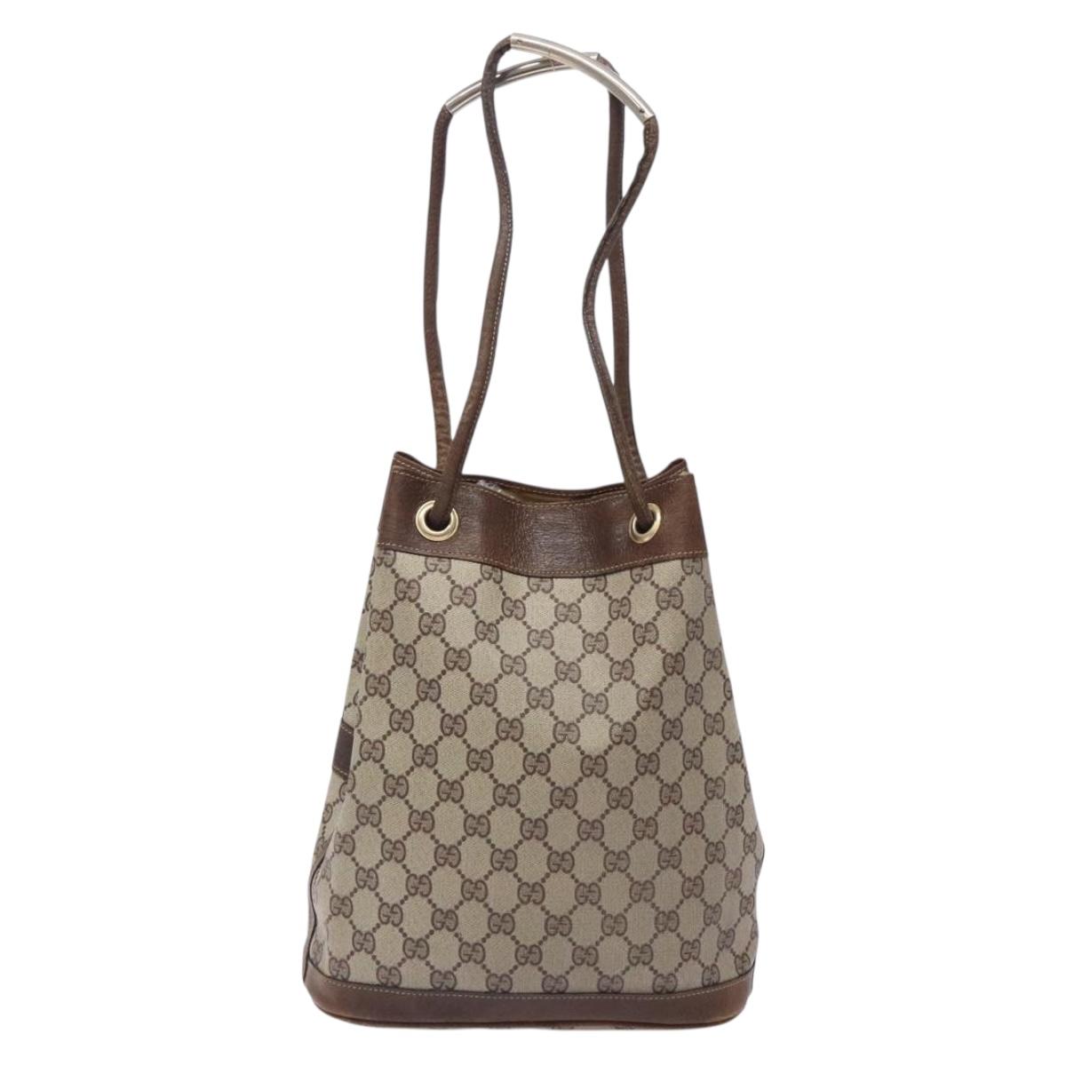 GUCCI GG Supreme Shoulder Bag PVC Beige Gold Silver Auth gh284
