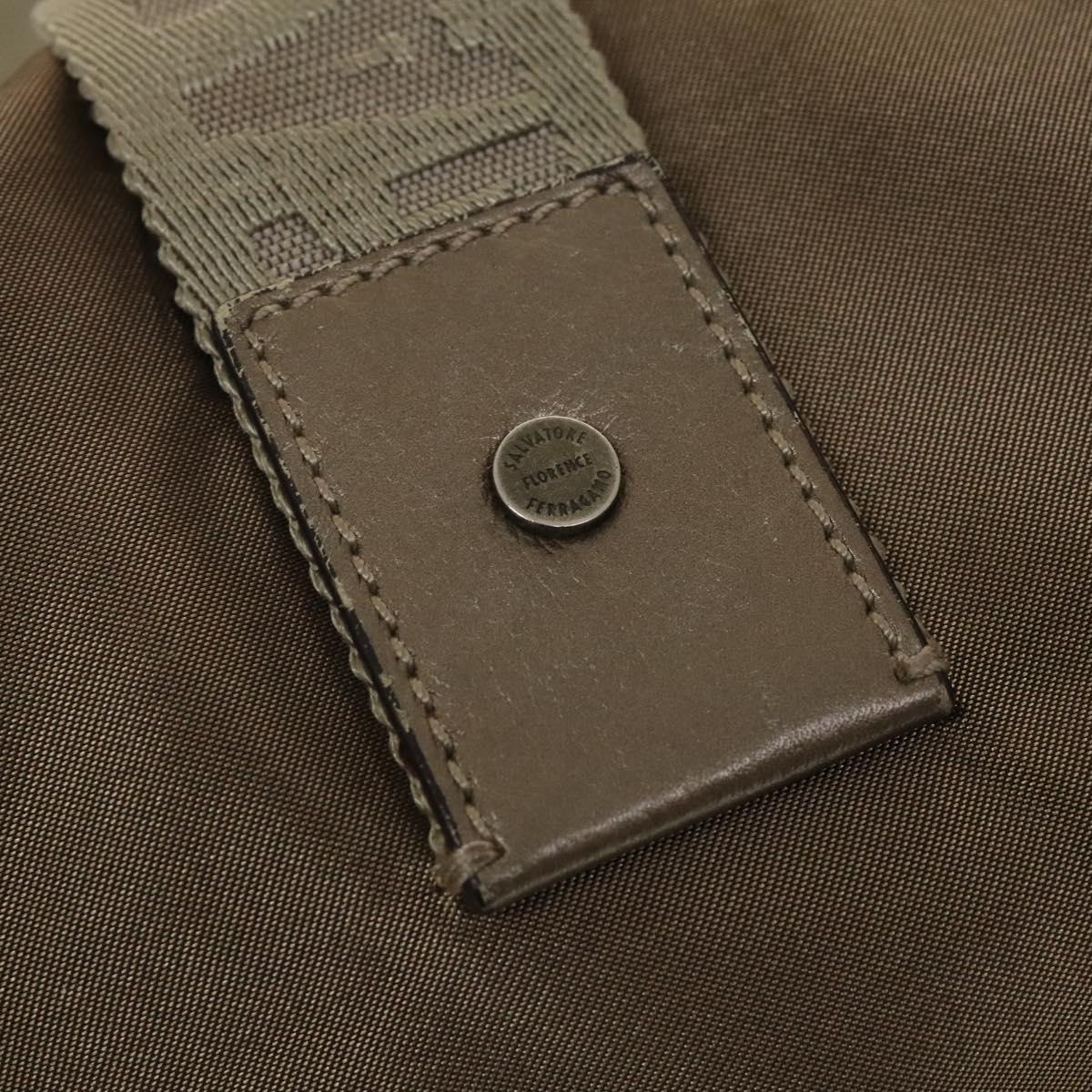 Salvatore Ferragamo Tote Bag Nylon 2way Beige Silver Auth gh287